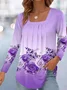 Women's Long Sleeve Blouse Spring/Fall Floral Square Neck Daily Going Out Casual Top