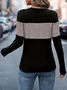 Women's Long Sleeve Blouse Spring/Fall Color Block V Neck Daily Going Out Casual Top