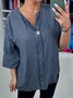 Women's Half Sleeve Blouse Summer Striped Cotton And Linen V Neck Daily Going Out Casual Top