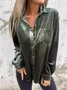 Women's Long Sleeve Shirt Spring/Fall Plain Velvet Shirt Collar Daily Going Out Casual Top