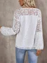 Women's Long Sleeve Blouse Spring/Fall Plain Lace V Neck Daily Going Out Casual Top