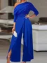 Women's Plain Long Sleeve Casual Spring/Fall Jersey Jumpsuit