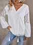 Women's Long Sleeve Blouse Spring/Fall Plain Lace V Neck Daily Going Out Casual Top