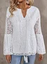 Women's Long Sleeve Blouse Spring/Fall Plain Lace V Neck Daily Going Out Casual Top