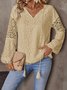 Women's Long Sleeve Blouse Spring/Fall Plain Lace V Neck Daily Going Out Casual Top