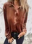 Women's Long Sleeve Shirt Spring/Fall Plain Velvet Shirt Collar Daily Going Out Casual Top