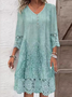 Women's Three Quarter Sleeve Spring/Fall Floral Denim Dress V Neck Daily Going Out Casual Mini H-Line