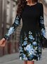 Women's Long Sleeve Spring/Fall Floral Dress Crew Neck Daily Going Out Casual Midi H-Line