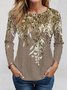 Women's Long Sleeve Tee T-shirt Spring/Fall Leaf Knitted Crew Neck Daily Going Out Casual Top