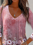 Women's Long Sleeve Tee T-shirt Spring/Fall Floral Jersey V Neck Daily Going Out Casual Top