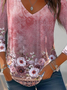 Women's Long Sleeve Tee T-shirt Spring/Fall Floral Jersey V Neck Daily Going Out Casual Top