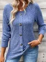 Women's Long Sleeve Tee T-shirt Spring/Fall Plain Buckle Crew Neck Daily Going Out Casual Top