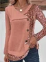 Women's Long Sleeve Blouse Spring/Fall Plain Buttoned Jersey V Neck Daily Going Out Casual Top