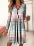 Women's Long Sleeve Summer Striped Jersey Dress V Neck Daily Going Out Casual Midi A-Line TUNIC