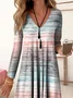 Women's Long Sleeve Summer Striped Jersey Dress V Neck Daily Going Out Casual Midi A-Line TUNIC