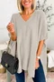 Plain Casual V Neck Loose Sweater