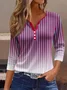 Women's Three Quarter Sleeve Tee T-shirt Spring/Fall Striped Buttoned Jersey Notched Daily Going Out Casual Top