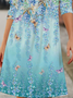 Women's Long Sleeve Summer Floral Printing Jersey Dress V Neck Daily Going Out Vintage Midi A-Line TUNIC