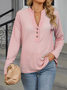 Women's Long Sleeve Blouse Spring/Fall Striped Buckle V Neck Daily Going Out Casual Top