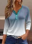 Women's Three Quarter Sleeve Tee T-shirt Spring/Fall Striped Buttoned Jersey Notched Daily Going Out Casual Top