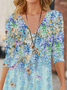 Women's Long Sleeve Summer Floral Printing Jersey Dress V Neck Daily Going Out Vintage Midi A-Line TUNIC