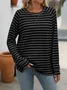 Women's Long Sleeve Blouse Spring/Fall Striped Crew Neck Daily Going Out Casual Top