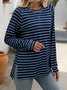 Women's Long Sleeve Blouse Spring/Fall Striped Crew Neck Daily Going Out Casual Top