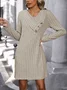 Women's Long Sleeve Summer Plain Buckle Wool/Knitting Dress Asymmetrical Daily Going Out Casual Knee Length H-Line T-Shirt Dress