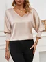 Women's Long Sleeve Blouse Spring/Fall Plain V Neck Daily Going Out Casual Top