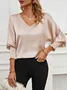 Women's Long Sleeve Blouse Spring/Fall Plain V Neck Daily Going Out Casual Top