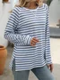 Women's Long Sleeve Blouse Spring/Fall Striped Crew Neck Daily Going Out Casual Top