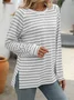 Women's Long Sleeve Blouse Spring/Fall Striped Crew Neck Daily Going Out Casual Top