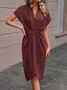 Women's Short Sleeve Summer Plain Cross Knitted Dress V Neck Daily Going Out Urban Midi H-Line