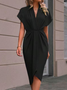 Women's Short Sleeve Summer Plain Cross Knitted Dress V Neck Daily Going Out Urban Midi H-Line