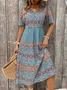 Women's Short Sleeve Summer Ethnic Knitted Dress Crew Neck Daily Going Out Ethnic Midi H-Line