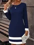 Women's Long Sleeve Spring/Fall Contrast Stitching Knitted Dress Crew Neck Daily Going Out Casual Midi H-Line T-Shirt Dress