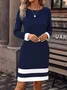 Women's Long Sleeve Spring/Fall Contrast Stitching Knitted Dress Crew Neck Daily Going Out Casual Midi H-Line T-Shirt Dress