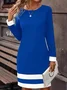 Women's Long Sleeve Spring/Fall Contrast Stitching Knitted Dress Crew Neck Daily Going Out Casual Midi H-Line T-Shirt Dress