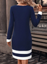 Women's Long Sleeve Spring/Fall Contrast Stitching Knitted Dress Crew Neck Daily Going Out Casual Midi H-Line T-Shirt Dress