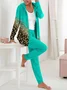 Women's Leopard Daily Going Out Two Piece Set Long Sleeve Casual Spring/Fall Coat With Pants Matching Set