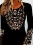 Women's Long Sleeve Spring/Fall Ethnic Jersey Dress Crew Neck Daily Going Out Casual Mini H-Line T-Shirt Dress