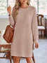 Women's Long Sleeve Summer Plain Dress Crew Neck Daily Going Out Casual Knee Length H-Line