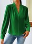 Women's Long Sleeve Blouse Spring/Fall Plain V Neck Daily Going Out Casual Top