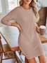 Women's Long Sleeve Summer Plain Dress Crew Neck Daily Going Out Casual Knee Length H-Line