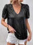 Women's Short Sleeve Blouse Summer Plain Glitter V Neck Daily Going Out Casual Top