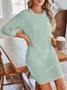 Women's Long Sleeve Summer Plain Dress Crew Neck Daily Going Out Casual Knee Length H-Line