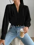 Women's Long Sleeve Blouse Spring/Fall Plain V Neck Daily Going Out Casual Top