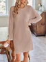 Women's Long Sleeve Summer Plain Dress Crew Neck Daily Going Out Casual Knee Length H-Line