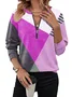 Women's Notched Geometric Zipper Casual Spring/Fall Cotton-Blend Long Sleeve Sweatshirt