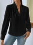 Women's Long Sleeve Blouse Spring/Fall Plain V Neck Daily Going Out Casual Top